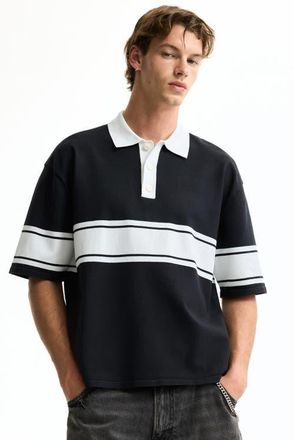 H&M Loose-fit Polo Shirt in Black/color Block at Nordstrom, Size X-Large