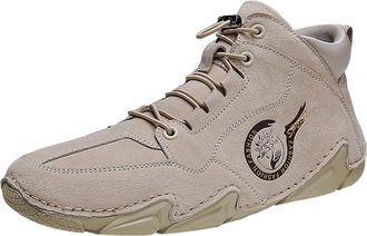 Generic Shoes for Men UK - Winter Mens High Top Sport Sneakers Korean Style Padded Short Boots for Cold Weather Outdoor Activities Beige