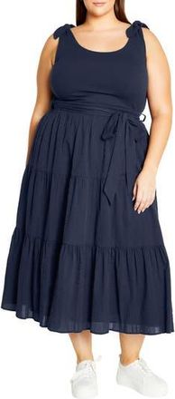 City Chic Hallie Mixed Media Tiered Midi Dress in Navy at Nordstrom Rack, Size Xxl/24W