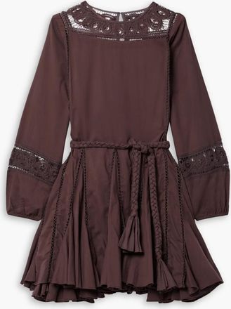 Rhode Resort Chocolate Brown Ella Crochet Panelled Mini Dress Size M