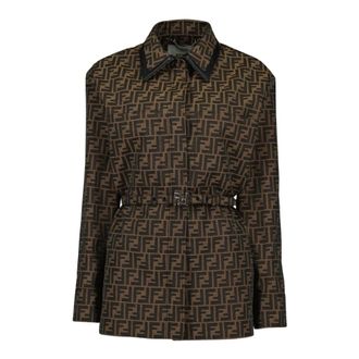 Fendi Shirt Dresses, female, Brown, Size: XS FF Jacquard Canvas Shirt-Jacket