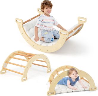 Costway Costway Tri&aacute;ngulo De Escalada 2 En 1 Con Coj&iacute;n Suave, Arco De Escalada De Doble Cara, Juguete De Escalada Y Balanc&iacute;n De Madera Para Ni&ntilde;os De 1 + A&ntilde;os,