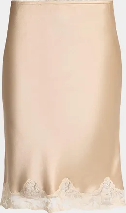 Saint Laurent Lace-Trim Satin Knee-Length Skirt