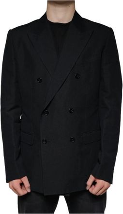 Dolce & Gabbana Zwarte Linnen Dubbel-Borst Blazer - Heren - Blazers - Zwart - 2XL - Linnen - Jassen