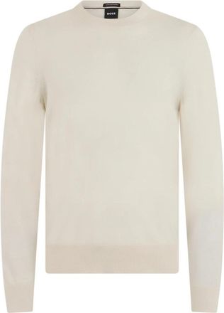HUGO BOSS H-Leno Trui - Heren - Ronde hals truien - Wit - 2XL - Wol - Truien & Vesten