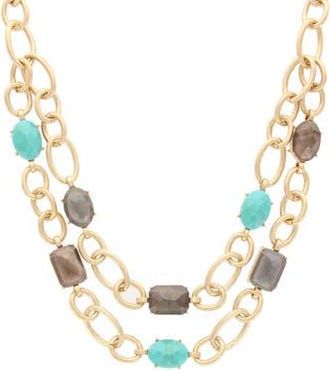 Olivia Welles Catarina Crystal Necklace in Worn Gold /Turquoise at Nordstrom Rack