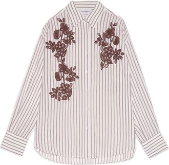 Ermanno Scervino Fluid Striped Viscose Shirt With Floral Embroidery