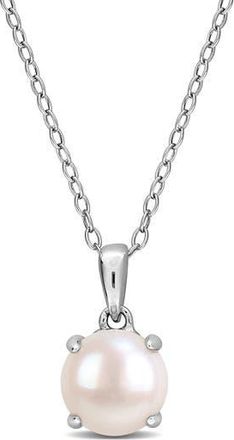 Delmar 7.5-8mm Cultured Freshwater Pearl Pendant Necklace in Metallic Silver at Nordstrom Rack