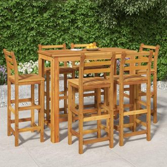 vidaXL Mesa Y Taburetes Altos De Jard&iacute;n 7 Pzas Madera Maciza Acacia Vidaxl