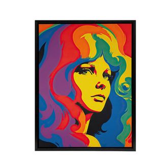 Artery8 1960s Psychedelic Rainbow Woman Portrait Framed Canvas Wall Art Print | Size: W24 x H32