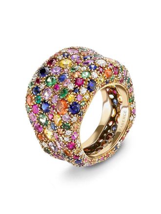 Fabergé 18kt yellow gold Emotion Grande ring - women - Ruby/Emerald/18kt Yellow Gold/Tsavorite/White Diamond/Blue Sapphire/Yellow Sapphire/Orange