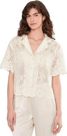Vince Camuto Relaxed Collar Short Sleeve Button-Up Womens Clothing New Ivory : LG, Lyocell/Polyester