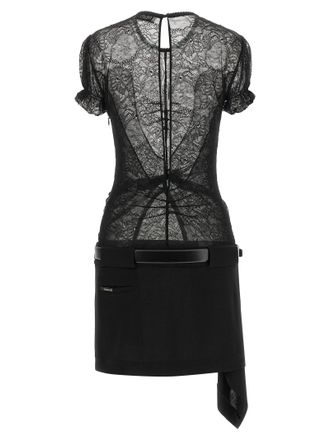 The Attico Lace Mini with Integrated Belt Dress - Black