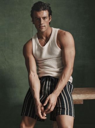 Le 31 Mens Lightweight striped linen pyjama short