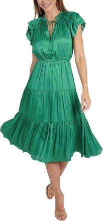 Love Token Pamela Ruffle Trim Midi Dress In Green