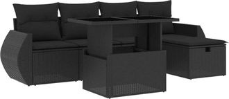 vidaXL Set De Sof&aacute;s De Jard&iacute;n 6 Piezas Y Cojines Rat&aacute;n Sint&eacute;tico Negro Vidaxl