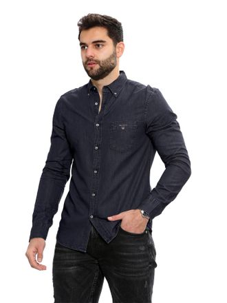 GANT Heren Regular Fit Overhemd - Zwart