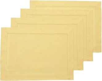 Solino Home Linen Placemats Set of 4, 14 x 19 - Classic Hemstitch in Yellow at Nordstrom, Size Medium