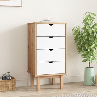 Berkfield Home Drawer Cabinet OTTA Brown&White 45x39x90cm Solid Wood Pine in White | Size: 45 x 39 x 90 cm
