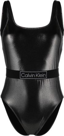 Calvin Klein Underwear scoop-back metallic swimsuit - women - Polyester/Polyamide/Elastane/Elastane - S - Grey
