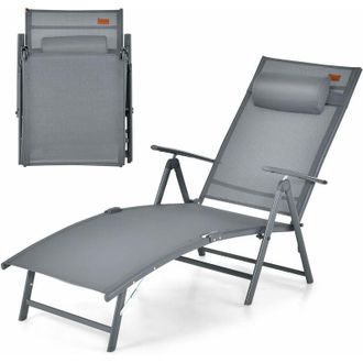 Costway Costway - Tumbonas Jardin Exterior, Tumbona Plegable Con Respaldo Ajustable En 7 Posiciones, Y Almohada Texteline, Carga 150kg, Tumbona Piscina, Playa