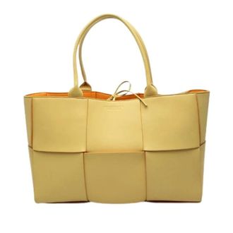 Bottega Veneta Pre-owned Tote Bags, female, Yellow, Size: ONE SIZE Pre-owned Arco Maxi Intrecciato Leather Tote Bag