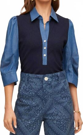 Fifteen Twenty Womens Camden Contrast Henley Top In Navy