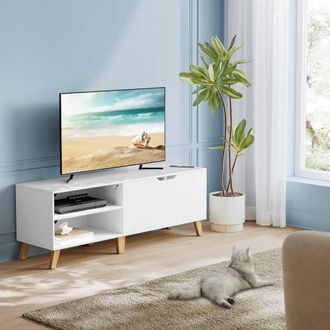 Vasagle Long TV Unit Cabinet 2 Doors Adjustable Shelf Large TVs in White