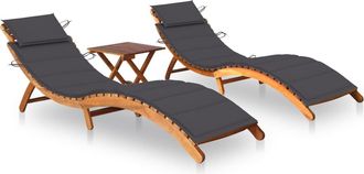 Les Tendances Conjunto De 2 Tumbonas Sillas De Jard&iacute;n Camas De Jard&iacute;n Muebles De Patio Con Mesa Y Cojines Madera Maciza De Acacia 020012111