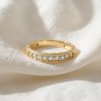 Pompeii3 1/4ct Hand Engraved 14k Yellow Gold Diamond Wedding Ring Size Selectable