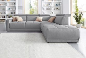 Domo Collection Ecksofa »Ava, moderne Sitzheftung mit toller Doppelnaht, komfortabel, L-Form« mit Ottomane, inkl. Federkern, wahlweise mit Kopfteilverstellungen