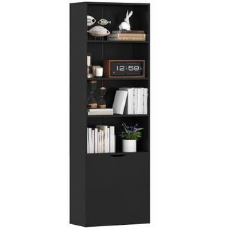 HOMCOM Homcom Estanter&iacute;a Para Libros De 6 Niveles, Librer&iacute;a Con 2 Puertas, 4 Estantes Abiertos, Armario Alto Para Sal&oacute;n, Estudio, 59x29x180 Cm, Negro