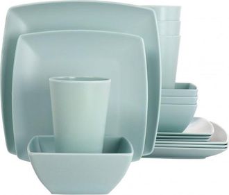 Gibson Home Grayson Melamine 16 Piece Square Dinnerware Set in Mint