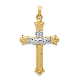 Diamond2Deal 14k Two-tone Gold Claddagh Cross Pendant