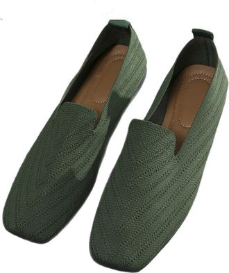 Generic Womens Knitted Square Toe Ballet Flats Slip On Breathable Lightweight Comfort Casual Shoes (7.5,Green)