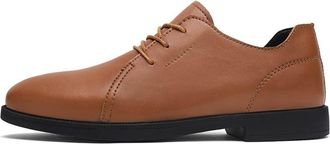 Generic Formal Shoes for Men Lace Up Round Toe Solid Color Derby Shoes Leather Non Slip Resistant Rubber Sole Block Heel Anti-Slip Prom(Brown,7.5 UK)