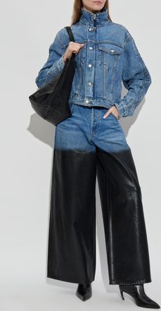 Alexander Wang Denim Jacket With Stand-up Collar, Womens, Blue