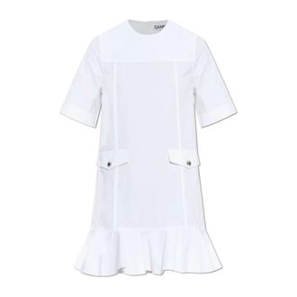 Ganni Short Dresses, female, White, Size: M Stretch Cotton Mini Dress
