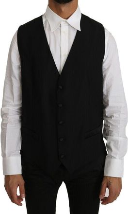 Dolce & Gabbana Black Solid Wool Silk Mens Vest