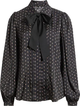 Kobi Halperin Julian Silk Blend Tie Neck Shirt in Black Multi at Nordstrom, Size Xx-Large