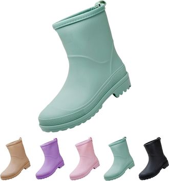 Generic Wellington Short Rain Boots for Womens Ankle Garden Boot Ladies Anti-Slip Waterproof Rubber Chelsea Boots Outside Work Rain Shoes with Comfort Insole 