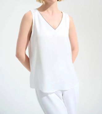 Joseph Ribkoff Rhinestone Trim V-Neck Satin Top In Vanilla