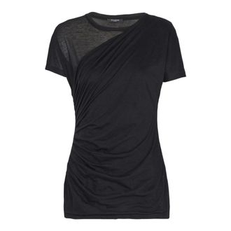 Balmain T-Shirts, female, Black, S, Draped T-shirt
