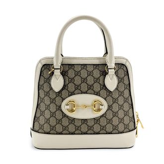 Gucci Horsebit 1955 Top Handle Gg Canvas With Leather White Canvas Handbag (Pre-Owned)