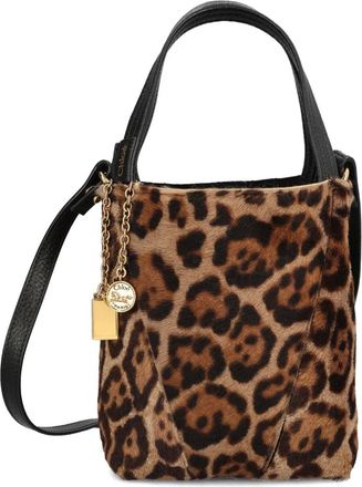 Chloé small leopard-print shearling bucket bag - Brown