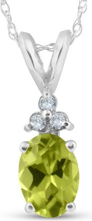 Pompeii3 5/8ct Oval Peridot & Diamond Solitaire Pendant 14K White Gold With 18 Chain
