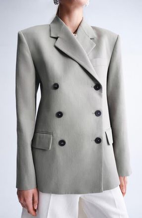 Mango Double Breasted Cotton & Linen Jacket in Grey at Nordstrom, Size X-Small