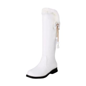 Generic Womens Knee High Boots Round Toe Low Block Heel Slip On With Butterfly-Knot Accent For Dating And Parties