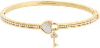 Eye Candy Los Angeles Lana Iridescent Heart & Faux Pearl Bangle Bracelet in Gold at Nordstrom Rack