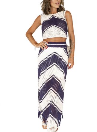 Sadie & Sage Beverly Crochet Skirt In White/navy